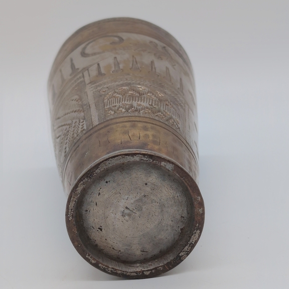 Indian Vintage Ornate Brass Etched Vase 7 Inch - Picture 6 of 9